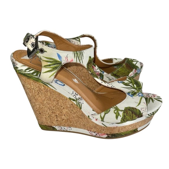 Lust For Life Floral Print Cork Wedge Sandals Sz 8 - Picture 2 of 7
